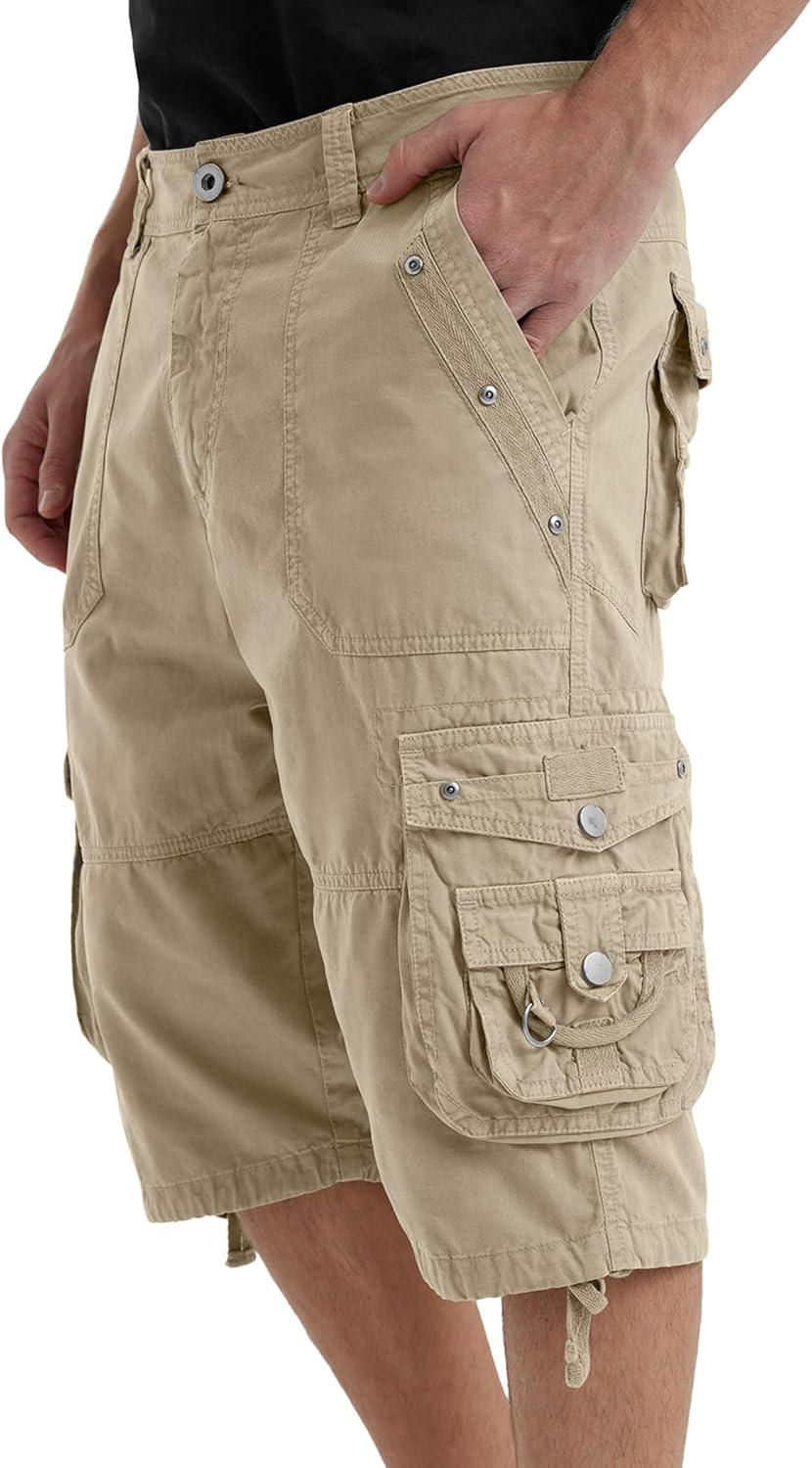 Men's Ripstop Cargo Shorts-Long Cotton Twill Straight Leg for Work Outdoor