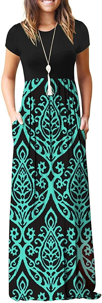 Women's Short Sleeve Loose Plain Casual Long Maxi Dresses for Women 2025